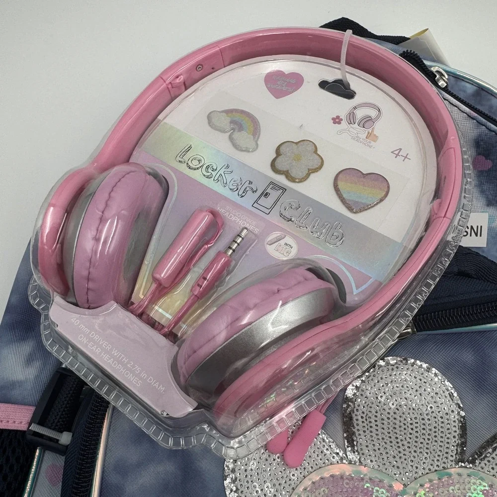Locker Club 4 Piece Backpack Set Lunch Bag Headphones Blue Tie Dye NWT